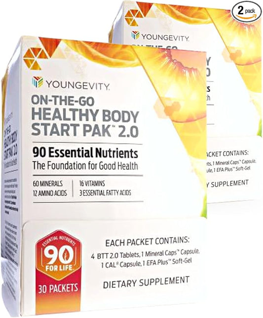 Youngevity On-The-Go Healthy Body Start Pak 2.0 - Includes Multi-Vitamins, Minerals, EFAs, & Amino Acids | 90 Essential Nutrients | 60-Day Supply