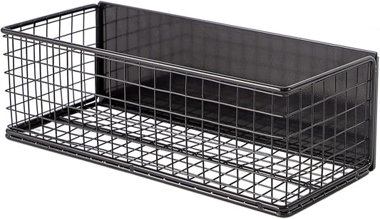 Magnetic Basket, Magnetic Shelf for Fridge, Magnetic Spice Rack Wire Mesh Magnetic organizer Holder Accessories for Office Kitchen Classroom Storage, Black-High, 9.44" x 4" x 3.14"