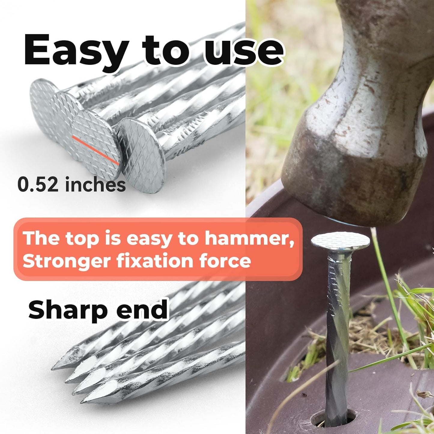 8" Heavy Duty Spiral Landscape Spikes - Solid Galvanized Metal Garden Stakes for Fixing Paver Edging, Weed Barriers, Artificial Turf, Tent and More (50)