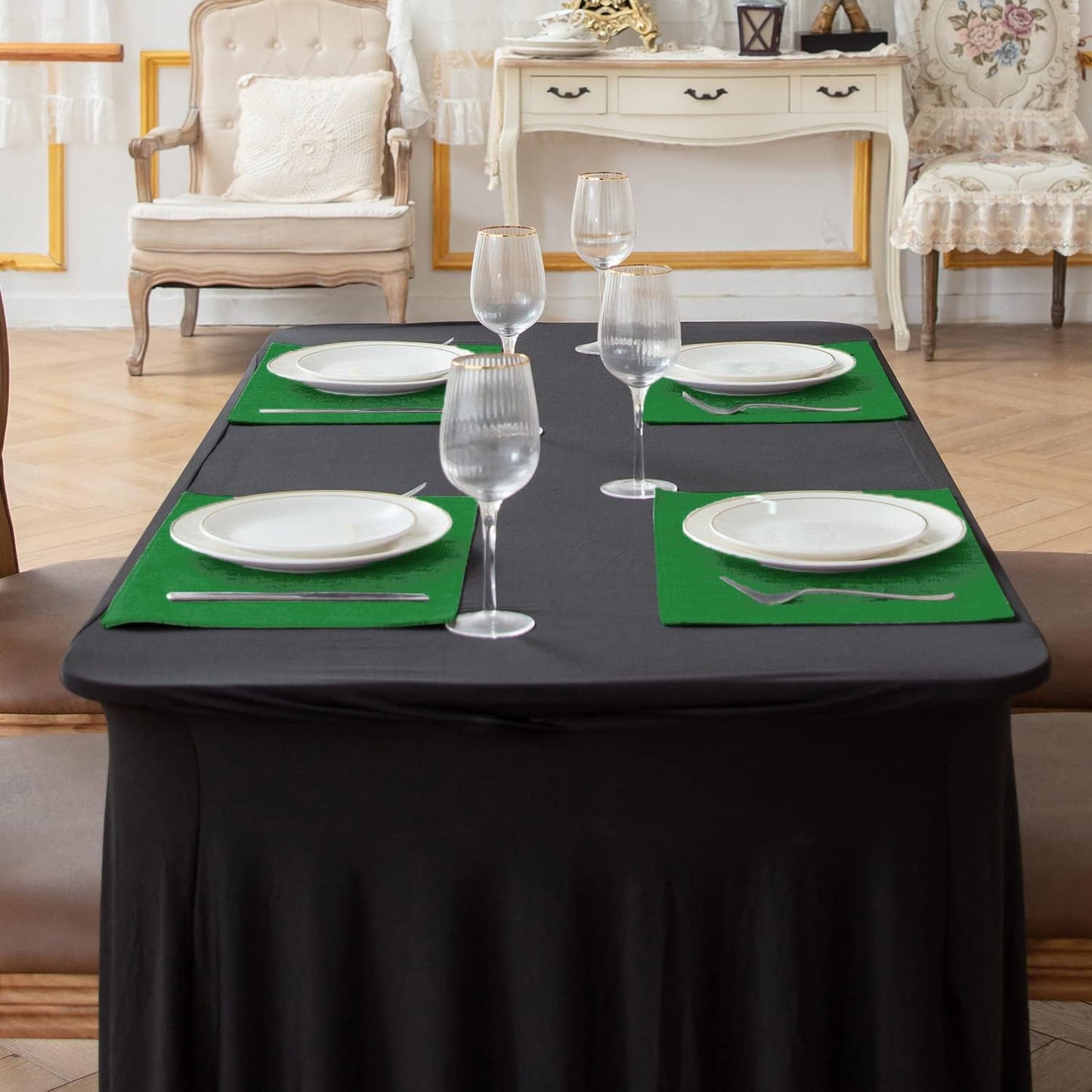 Cloth Placemats Set of 8, Linen Type Fabric Placemats Machine Washable Heat Resistant Placemats Wrinkle Free Thick Polyester Kitchen Place Mats for Dining Table (Forest Green)