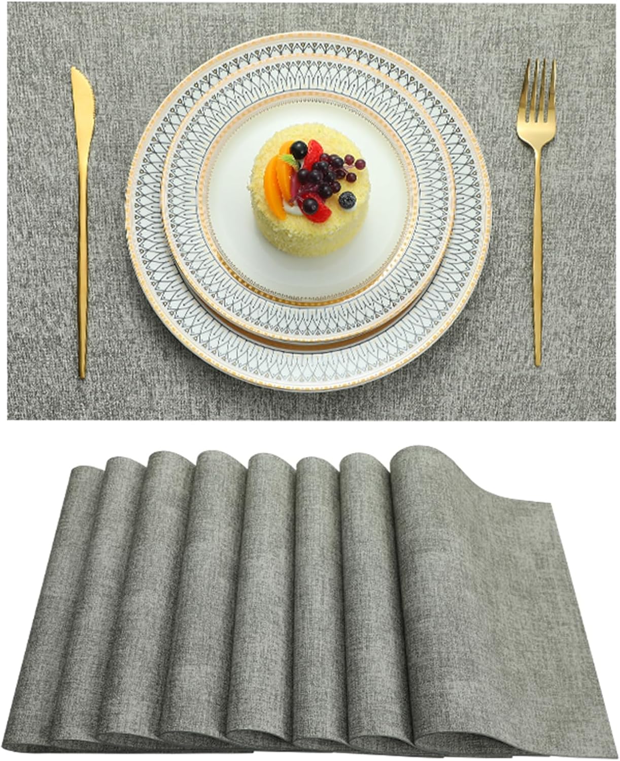 Placemats Set of 6 Washable Heat Resistant Place Mats PVC Woven Dining Table Mat Gray 6pcs