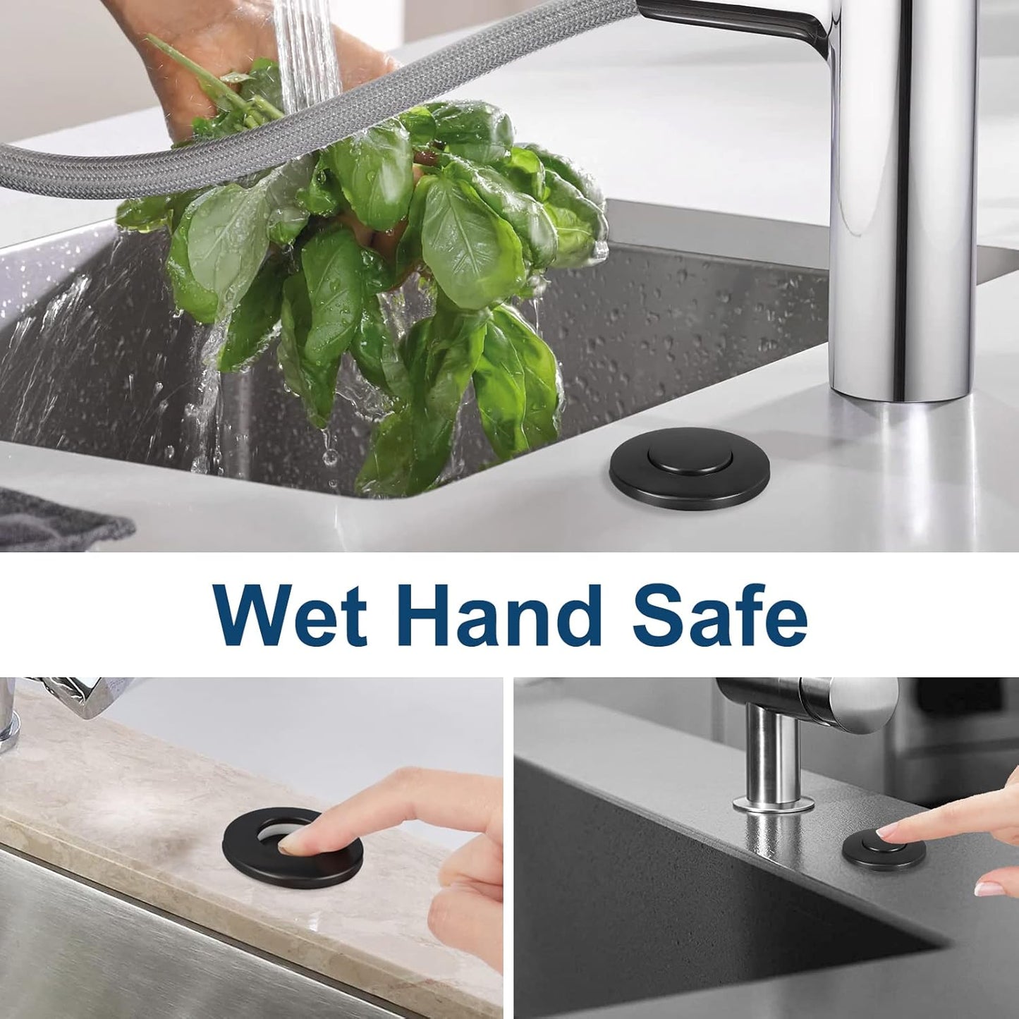 Dual Outlet Garbage Disposal Air Switch Kit, UL Listed Sink Top Air Switch for Food Waste Disposal, 3.58” Extra Long Air Button, Black Stainless Steel