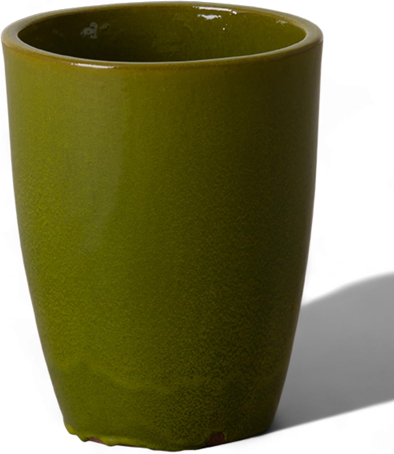 Emissary Bullet 9.5 in. Green Ceramic Round Planter (9.5 in. L x 9.5 in. W x 12 in. H) with Drainage Hole