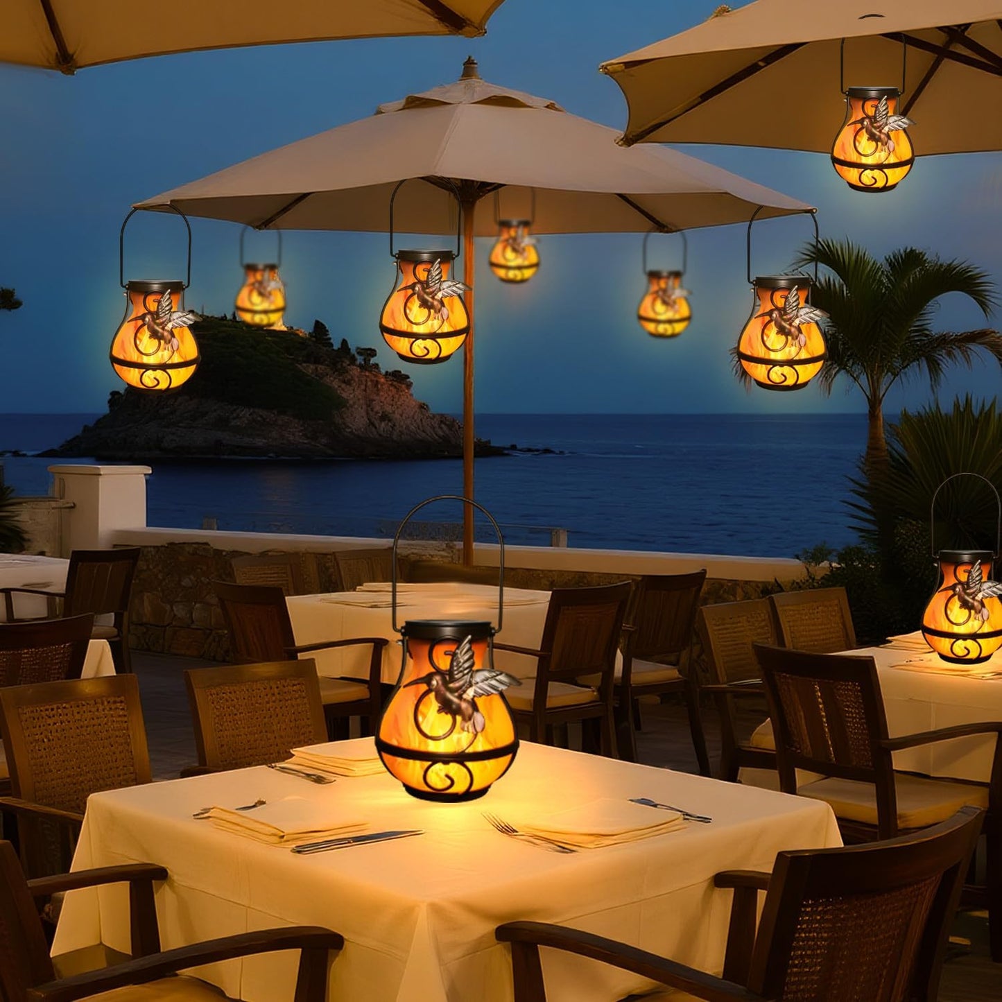 2 Pack Solar Lanterns for Outside Hanging,Solar Garden Lights Outdoor Waterproof with Flickering Flame,Led Lantern for Patio Yard Camping Halloween Decorations,Gardening Gifts for Mom