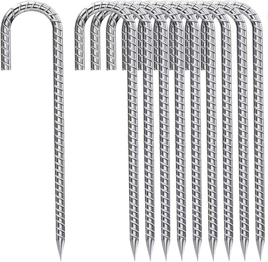 Rebar-Stakes-12-Inch, Ground Stakes Heavy Duty J-Hook Galvanized Anti-Rust Heavy Duty Ground Anchors for Garden Dog Fence Chicken Coop Christmas Decorations Deer Fence 12pcs