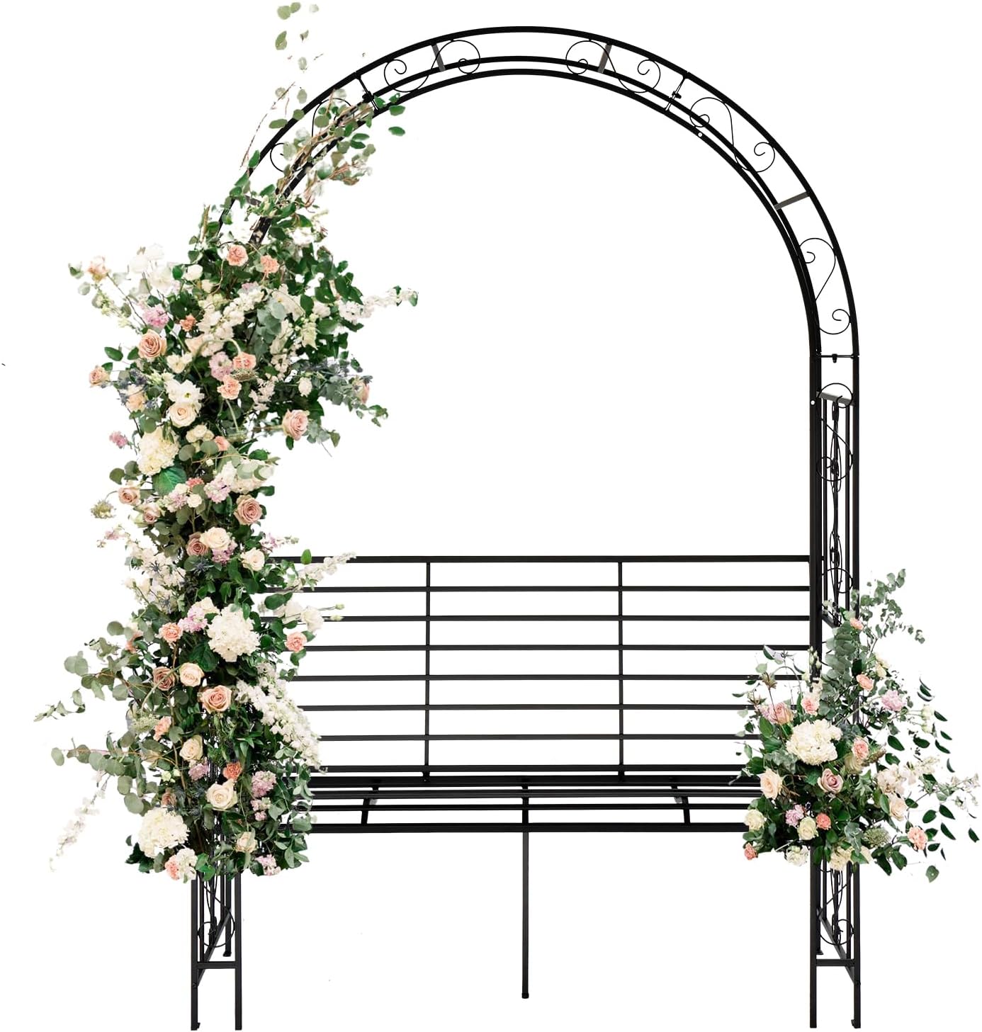 Outvita 7FT Garden Arch Arbor with Seating, Heavy Duty Metal Arbour Archway, Decorative Frame Stand Trellis for Wedding Ceremony Party Plant Climbing Rose Vines Lawn