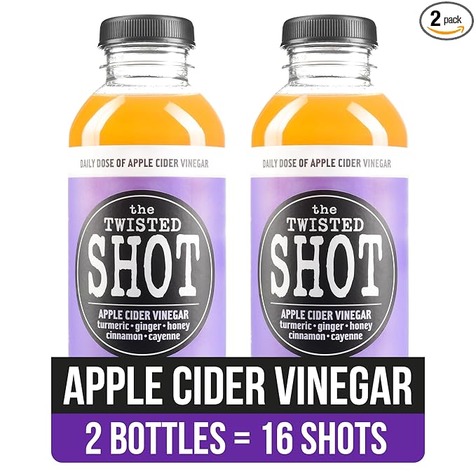 The Twisted Shot | Apple Cider Vinegar Wellness Shots with Honey, Cinnamon, Ginger and Turmeric | Digestion, Immunity and Gut Health Support | Ready to Drink Shots | 100% Organic | 2, 16 fl oz Bottles