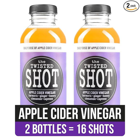 The Twisted Shot | Apple Cider Vinegar Wellness Shots with Honey, Cinnamon, Ginger and Turmeric | Digestion, Immunity and Gut Health Support | Ready to Drink Shots | 100% Organic | 2, 16 fl oz Bottles