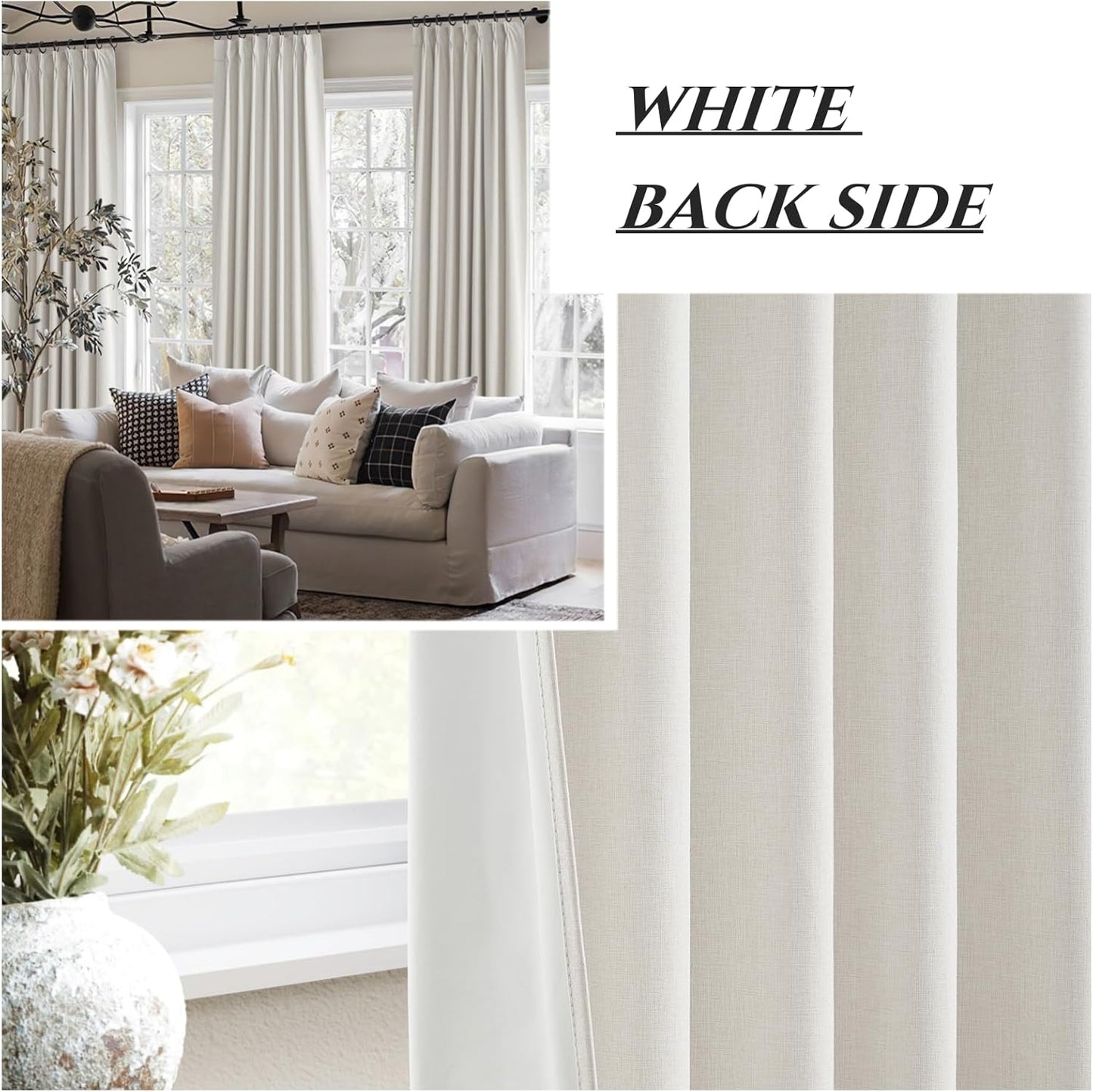 Neutral 10 ft Blackout Curtains 120 Inches Long,Linen Elegant Villa Cottage Floor Length Tall Window Curtains for Sliding Door 2 Panels Privacy Room Divider Drapes for Living Room (Pinch Pleated)