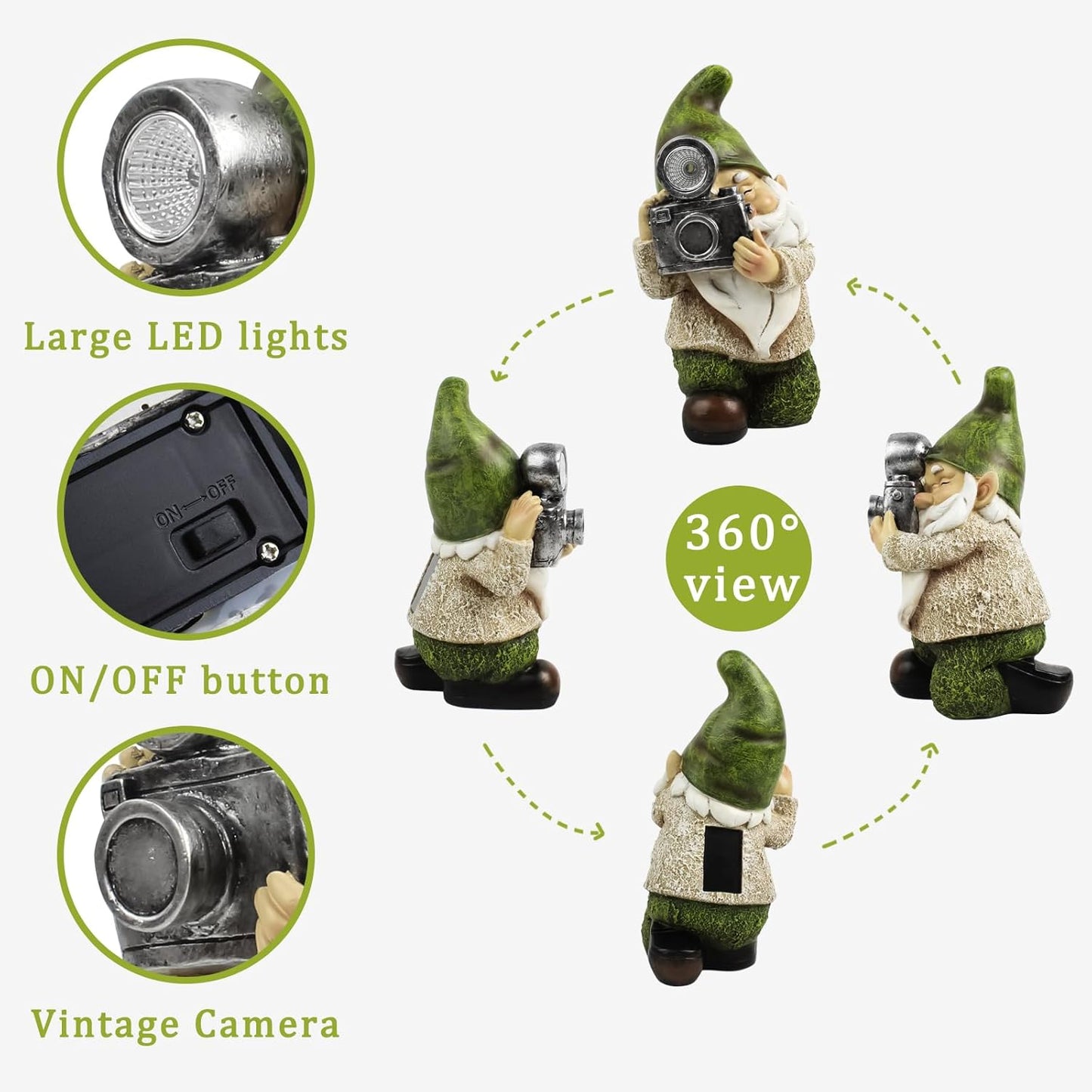 Garden Gnome-Solar Statue Outdoor-Gnomes Decorations for Yard - Photography Pose Gnome for Yard Patio Lawn Garden Gifts