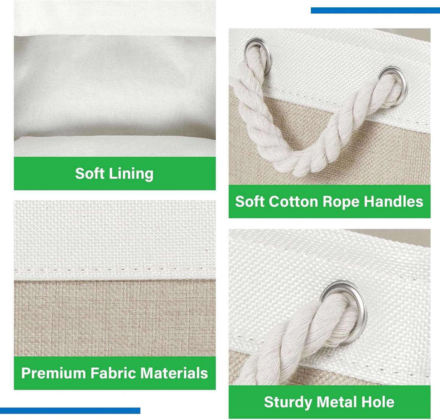 Bidtakay Small Baskets Fabric Storage Baskets for Organizing 3-Pack 12x8x5 Inch Collapsible Storage Bins for Shelves Canvas Bins for Closet Organization Baskets Storage Linen Closet S-White&Beige