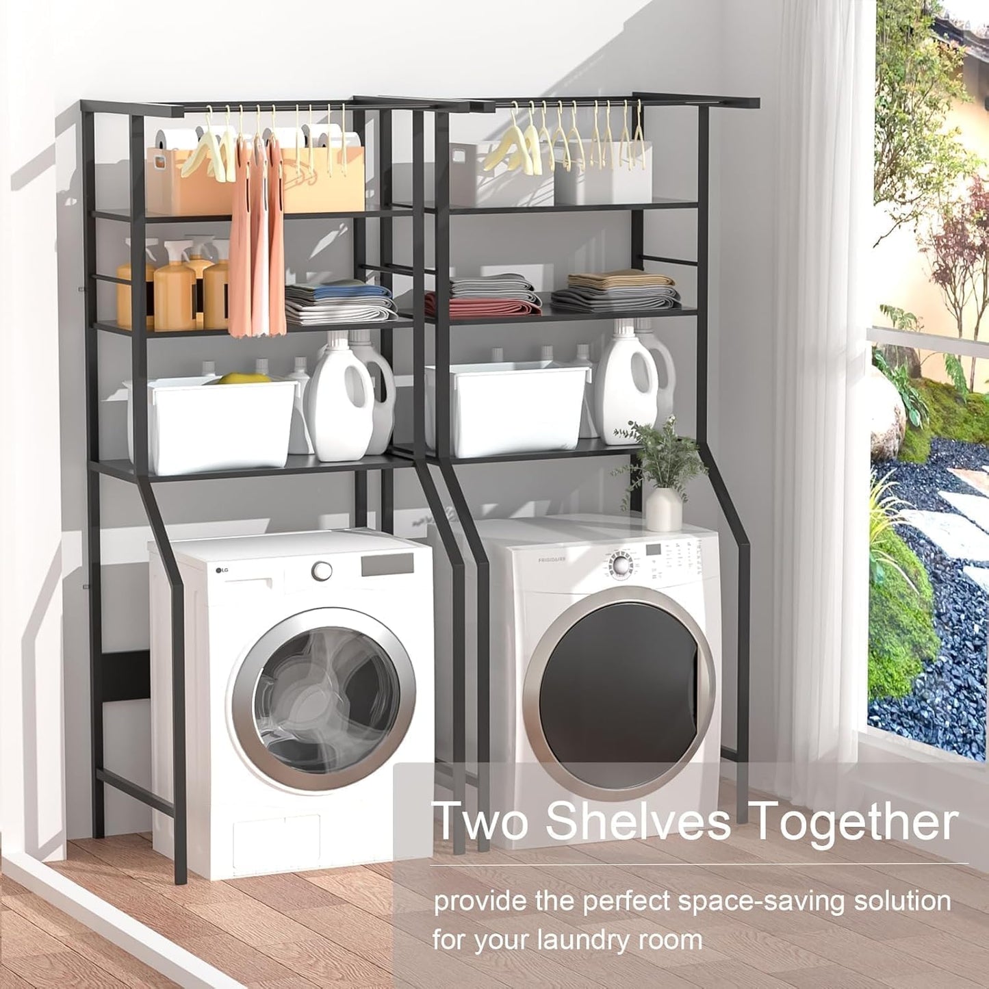 Dryer Storage Shelf and Heavy Duty Over the Washer– All-Steel Laundry Room Organizer with Clothes Drying Rod, Space-Saving Shelf for Front-Load Washers and Dryers, 29.92"L x 23.65"D x 70.8"H