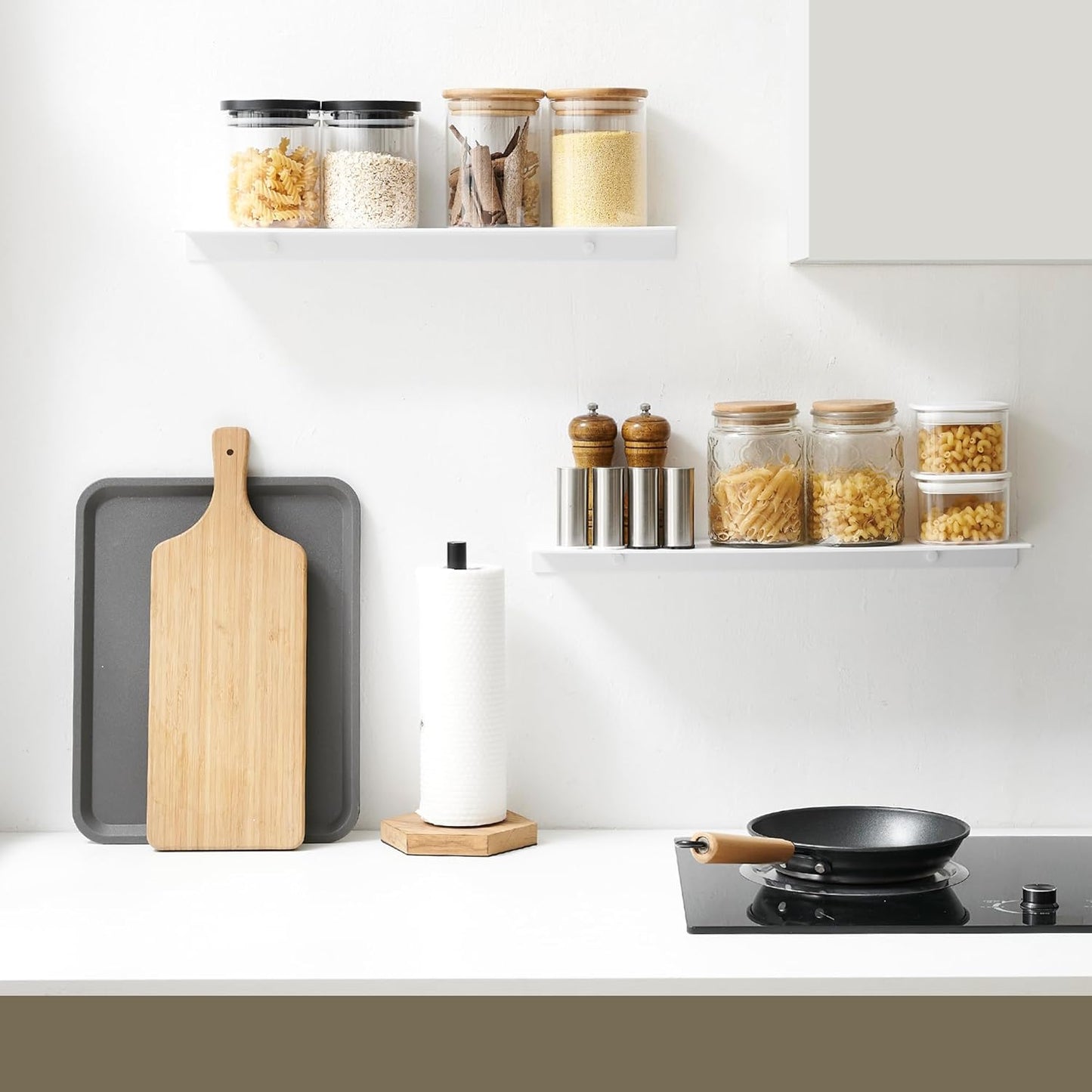 JOOM Small Metal Wall Floating Shelf - Metal Wall Shelf, Black Floating Shelf, Small Bathroom Shelf, Display Shelves for Storage (White, 8 Inch)