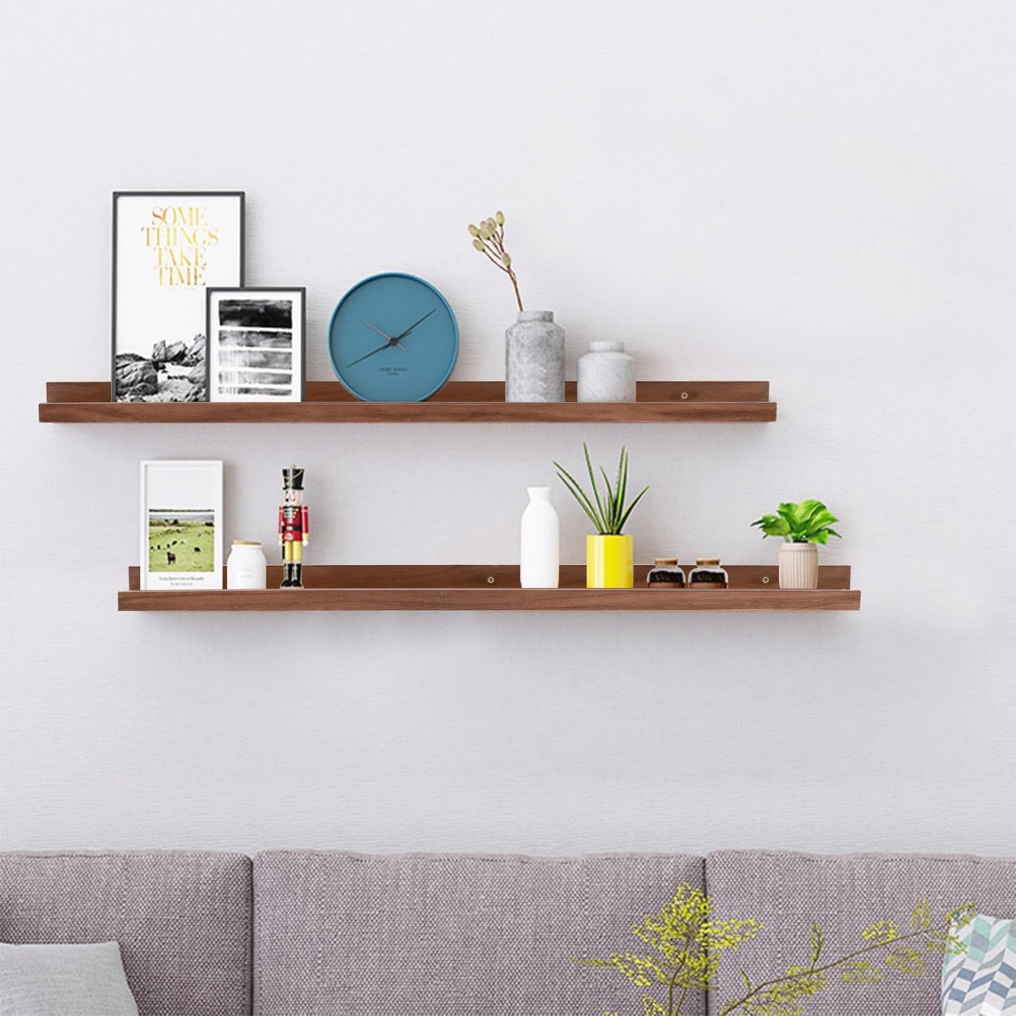 AZSKY Floating Shelves for Wall Bookshelf Wall Mount Light Walnut Picture Ledge Shelf 36 Inch Photo Picture Frames Display and Storage Shelves a Set of 2 for Bedroom Living Room Bathroom Kitchen