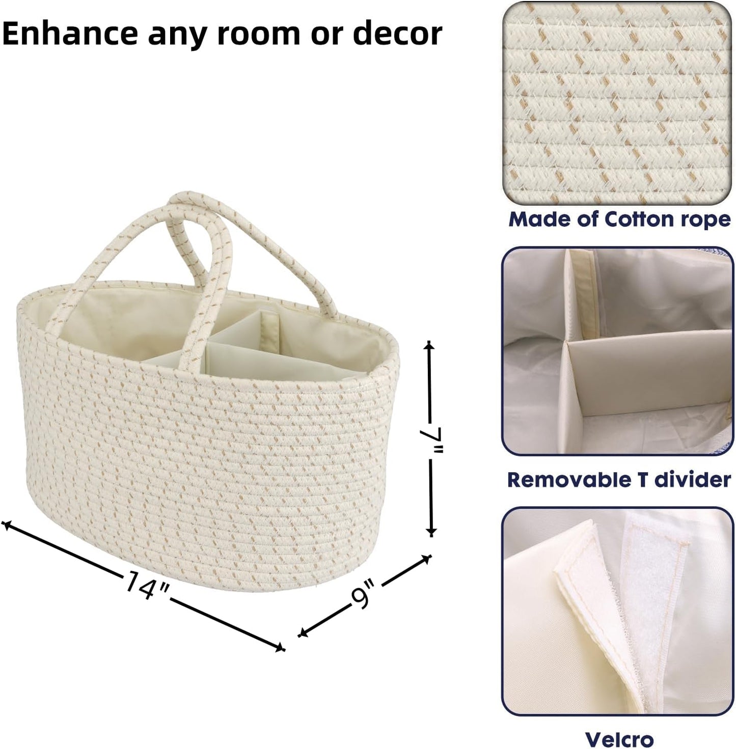 Diaper Caddy Organizer Cotton Rope Baby Basket Nursery Storage and Portable Tote Bag for Car Ideal Baby Shower Gifts and Registry Must-Have for Newborn Essentials striped