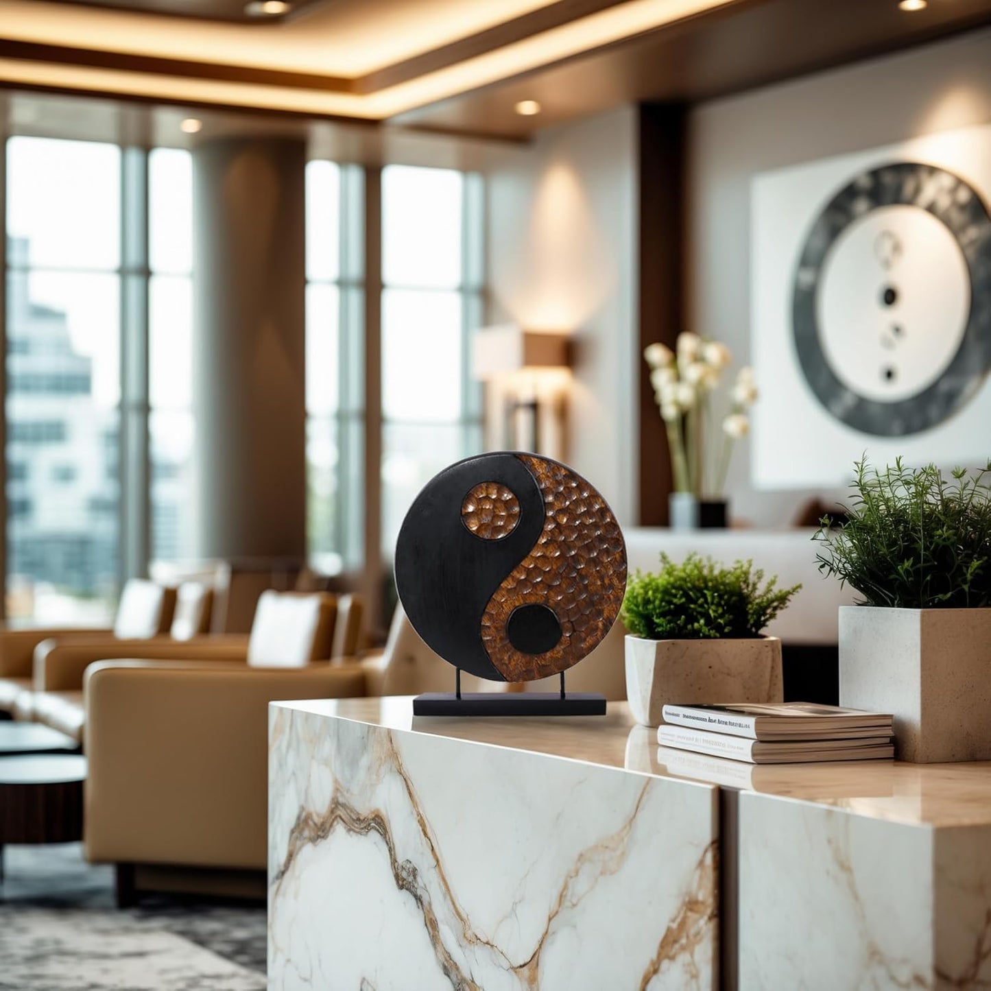 Decozen Solid Wood Yin Yang Sculpture Ideal for Home, Mantel, Fireplace, and Foyer Decor - Valentines Day Gifts from Daughter, Son, Husband