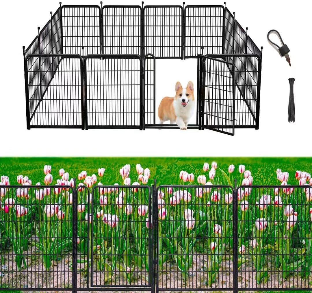 Garden Fencing 40 inch High, Dog Fence Outdoor for Yard, 8 Panels Total 18Ft(L)，Gate 21 inches Wide with Low Sills. Fencing for Garden Beds, Rabbit Fence, Anti Dig Fences Barrier