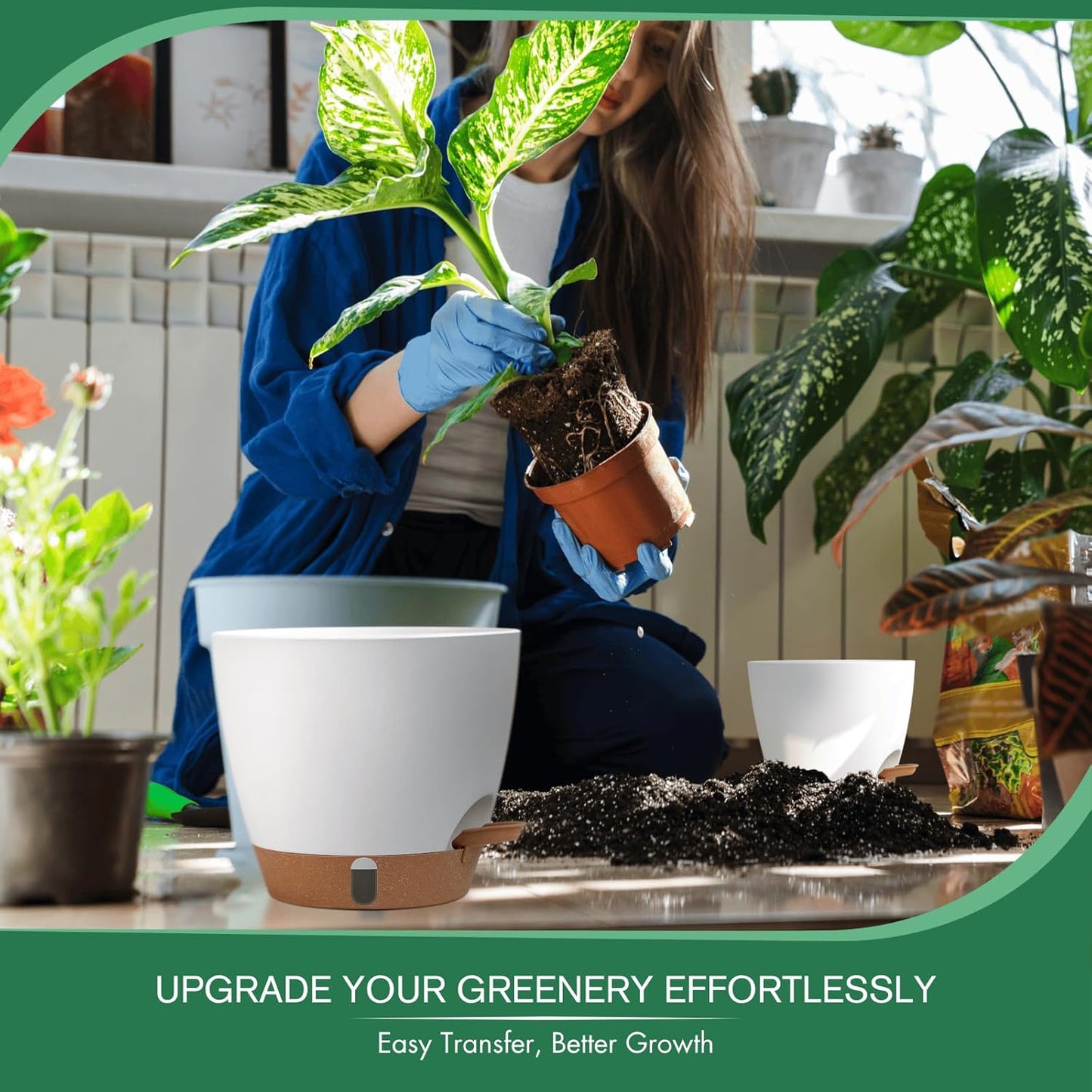 montresor 2 Pack 8 inch Plant Pots, PP Plastic Self Watering Plant Pot with Drainage and Tray for Indoor Outdoor Plants, Water Level Window & Reservoir Flower Pots Decorative Planter(White)