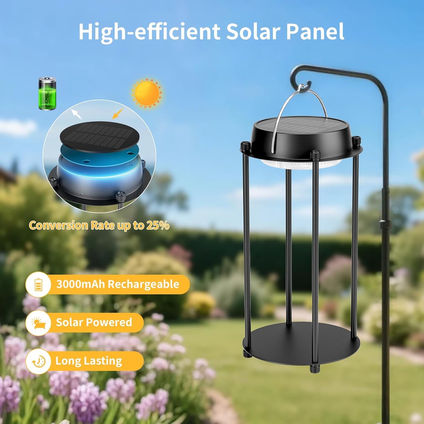 Solar Lanterns Outdoor Waterproof, LED Hanging Solar Lights for Outside, 3 Color Modes Dimmable, Rechargeable Table Lamp Indoor Decor, Solar Powered Lantern for Garden Yard Porch Patio, Black