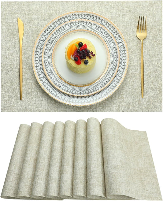 Placemats Set of 6 Washable Heat Resistant Place Mats PVC Woven Dining Table Mat Beige 6pcs