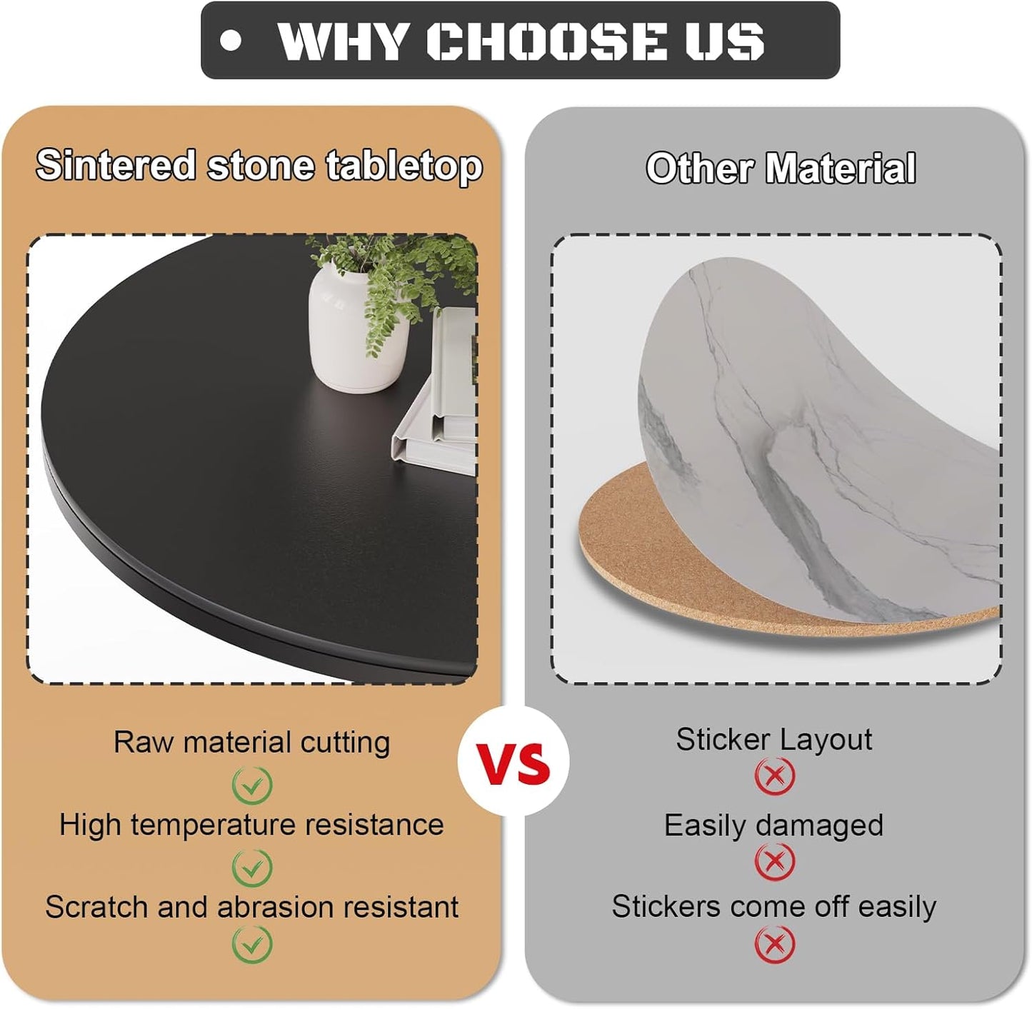 Round Nesting Coffee Table, Black Modern Decorative Coffee Center Table Set of 2, Sintered Stone Coffee Table for Living Room with Sturdy Metal Frame.