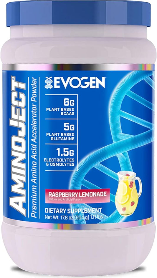 Evogen AminoJect - Premium BCAA Powder & EAA Recovery Formula with Electrolytes | Amino Acids Supplement for Muscle Growth, Hydration, & Recovery | Raspberry Lemonade | 30 Servings
