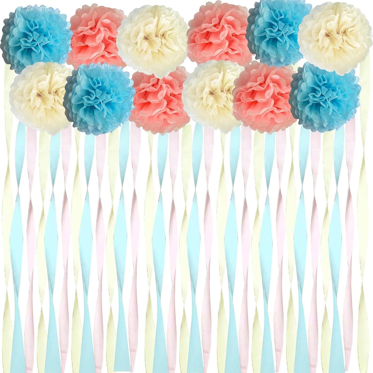 Dreamy Party Streamers Decorations Paper Pom Poms for Wedding Decor, Birthday Parties, Bachelor Parties, Baby Showers, Party Backgrounds, Ceiling Wall Hangings