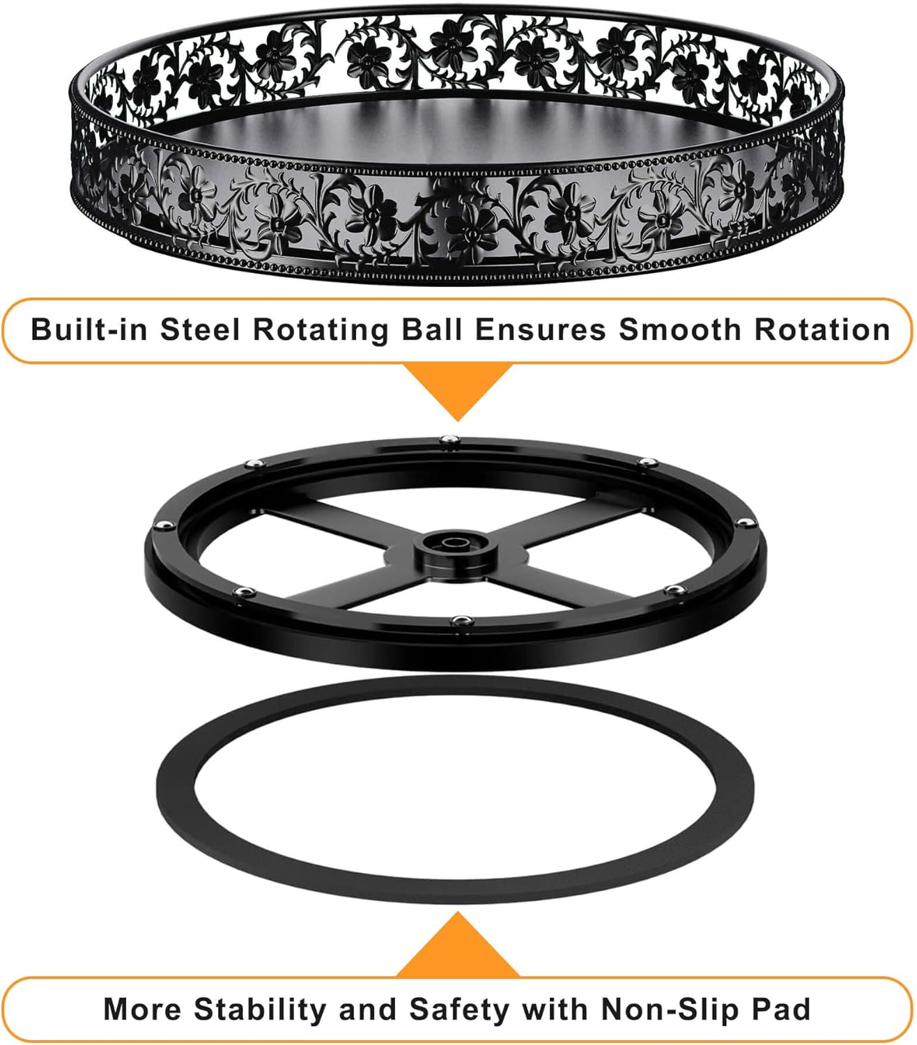 Lazy Susan Turntable Organizer, 13 inch Large Rotating Spice Rack Lazy Susan for Dining Table Top Cabinet Countertop Pantry Kitchen Cupboard Bathroom Black