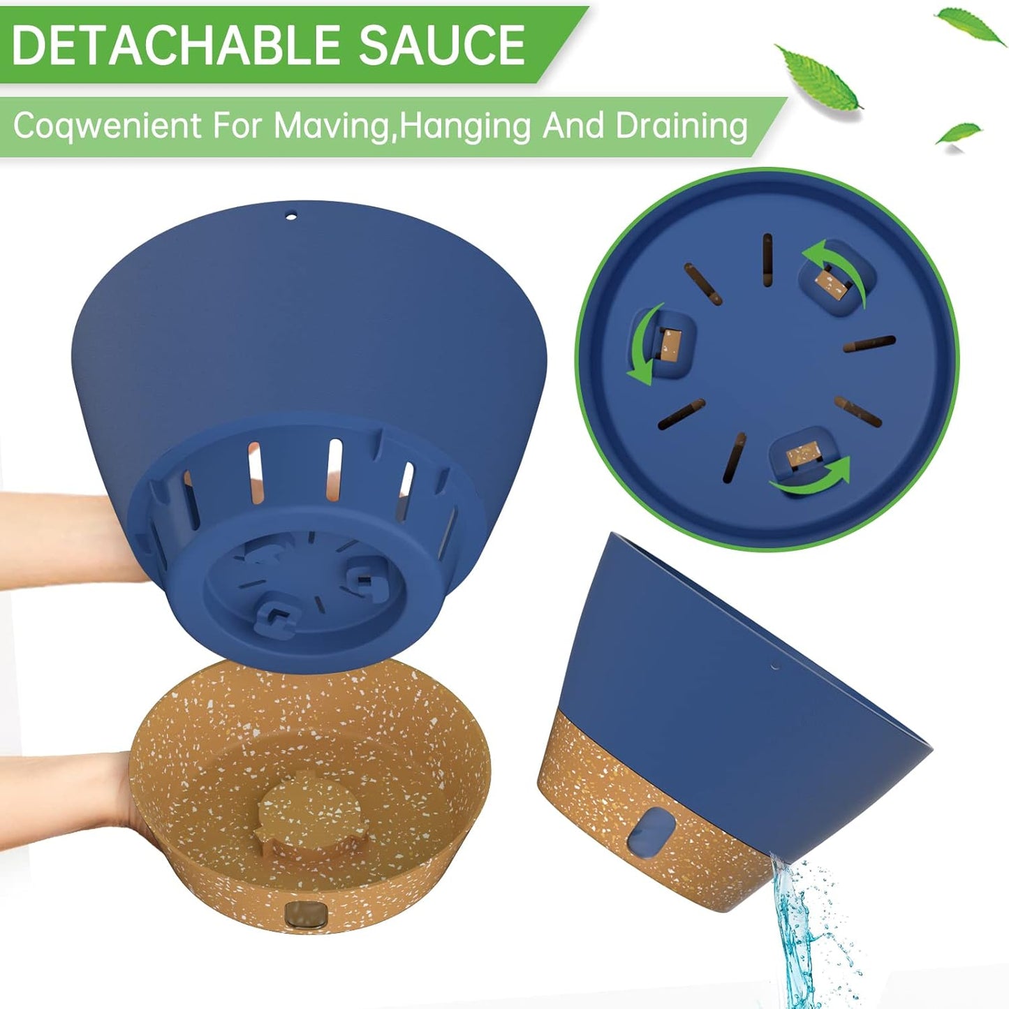 ZMTECH 8 Inch Hanging Planters for Indoor Plants, Hanging Baskets for Plants Outdoor with Visible Water Level, Hanging Flower Pots with Drainage Holes & Removable Tray(2 Pack, Blue)