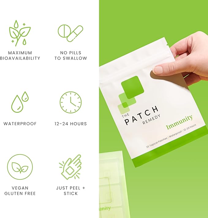 The Patch Remedy Immunity Patches - 30 Topical Immune Patches Containing Vitamin C, Zinc, Echinacea Extract & Ginkgo Biloba, Lasts 24 Hours