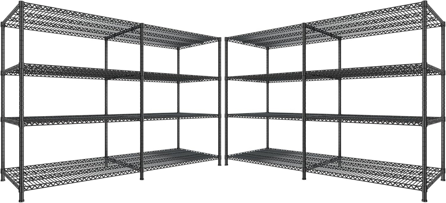 REIBII 81.5''W Storage Shelves 3680LBS Garage Shelving Heavy Duty 4 Tier Metal Shelving Unit Adjustable Wire Shelf and Storage Pantry Shelves for Kitchen Garage, 81.5Wx23.62Dx70.86H，Black, 2PCS