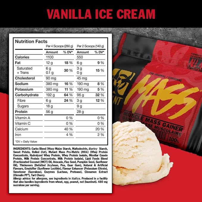 Mutant Mass | Weight Mass Gainer Protein Powder - high Calorie Protein Powder for Muscular Mass - Vanilla Ice Cream - 5 Pound