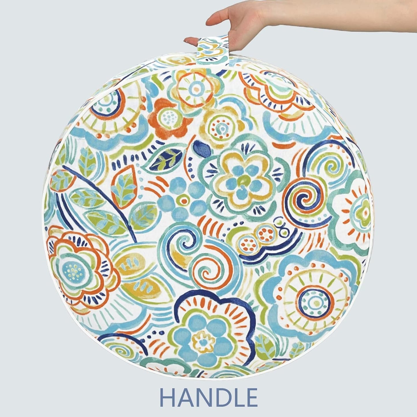 LVTXIII Outdoor/Indoor Inflatable Stool Ottoman, All Weather Patio Footrest Pouf, Portable Round Ottoman for Patio Garden, Camping or Home, D21xH9 Inches, Flower Blue