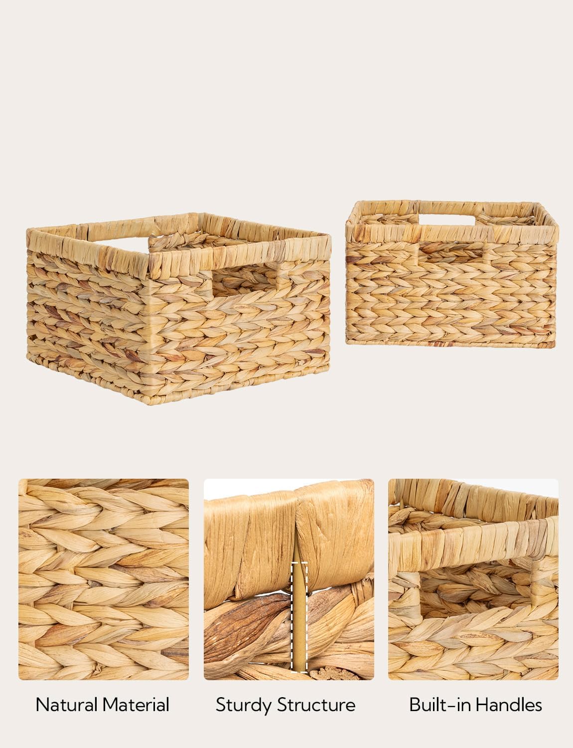 StorageWorks Wicker Storage Basket, Large and Small Baskets, Water Hyacinth Basket for Organizing, Decorative Water Hyacinth Storage Baskets, Set of 2