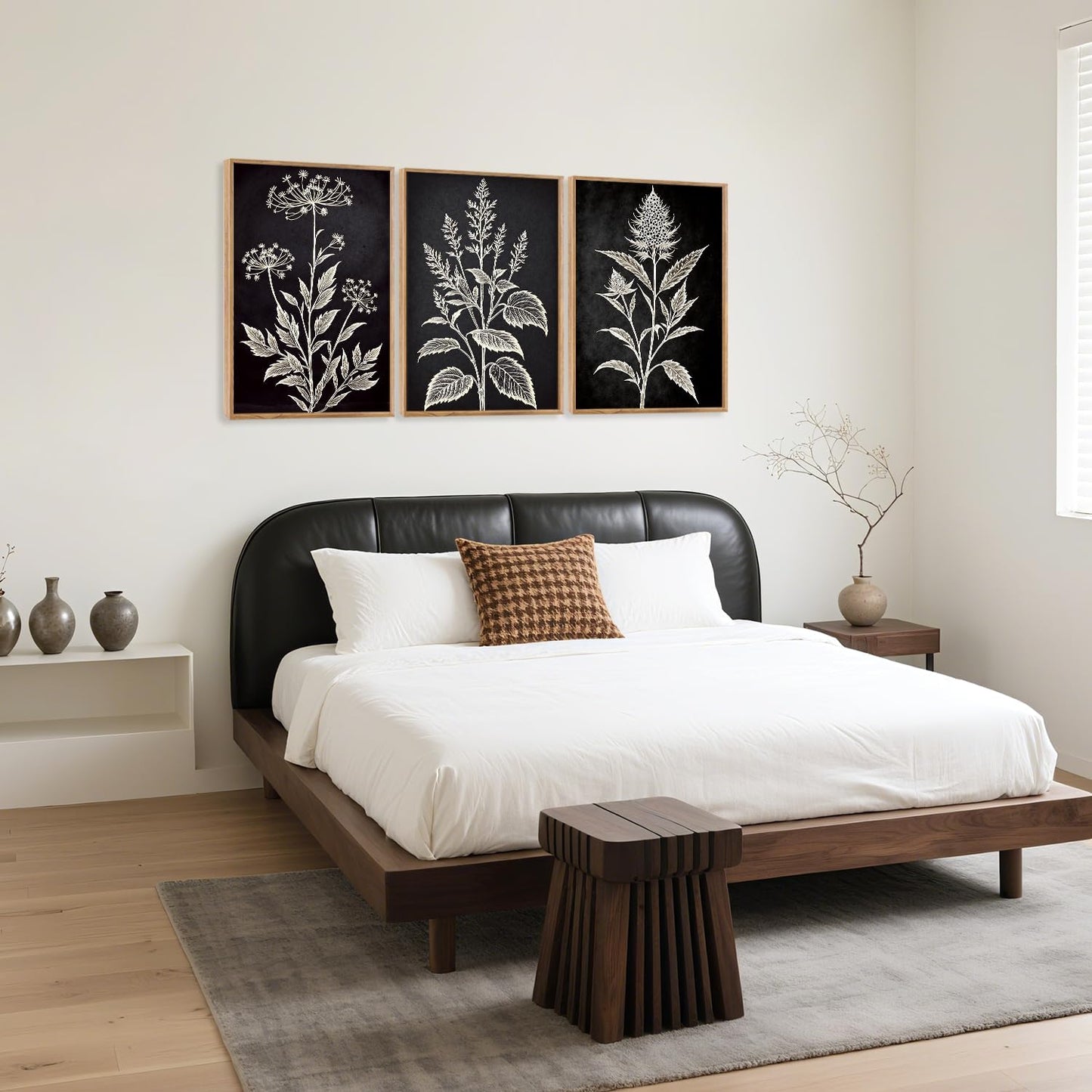 HPNIUB Vintage Floral Framed Canvas Wall Art Set, Minimalist Botanical Wall Decor, Nature Inspired Wildflower Leaf Wall Painting, Farmhouse Neutral Artwork for Living Room, Bedroom, Office-16 x24 x3