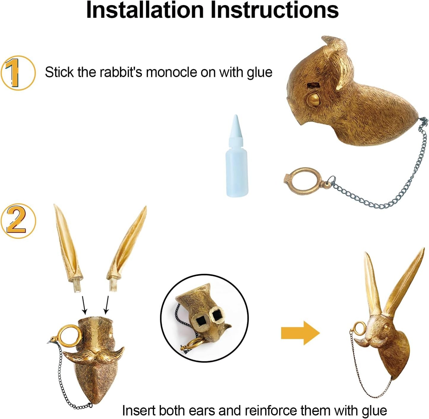 GUASDIE Animal Heads Wall Decor, Faux Deer & Rabbit Heads, Resin Animal Wall Hanging Decoration for Living Room, Bedroom & Kitchen Gift