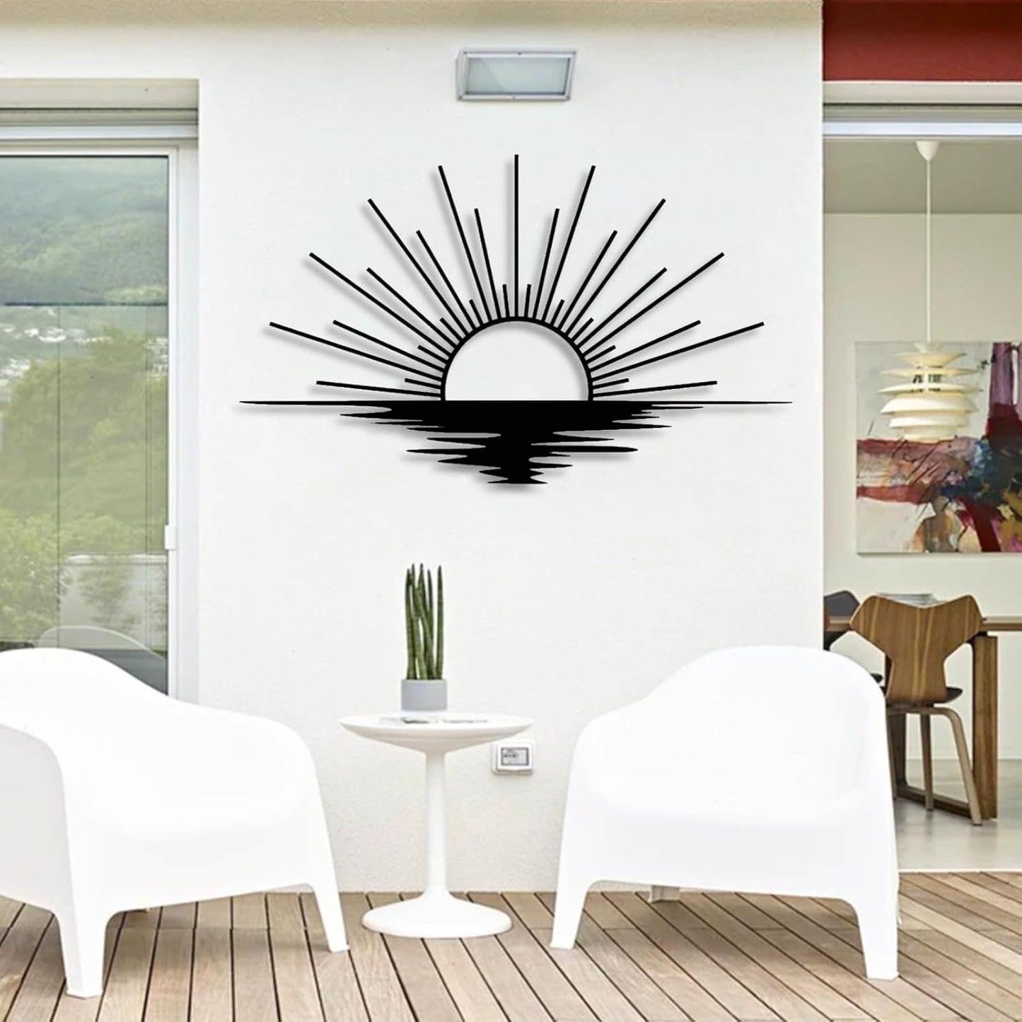 Sunrise Metal Wall Art, Metal Sun Wall Decor, Metal Sun Outdoor Decor, Large Metal Sun Wall Art, Sun Wall Art, Boho Sun Wall Art, Sunshine Metal Sign, Living Room Bedroom Wall Hangings (Black, 59"x 35"| 150x89cm)