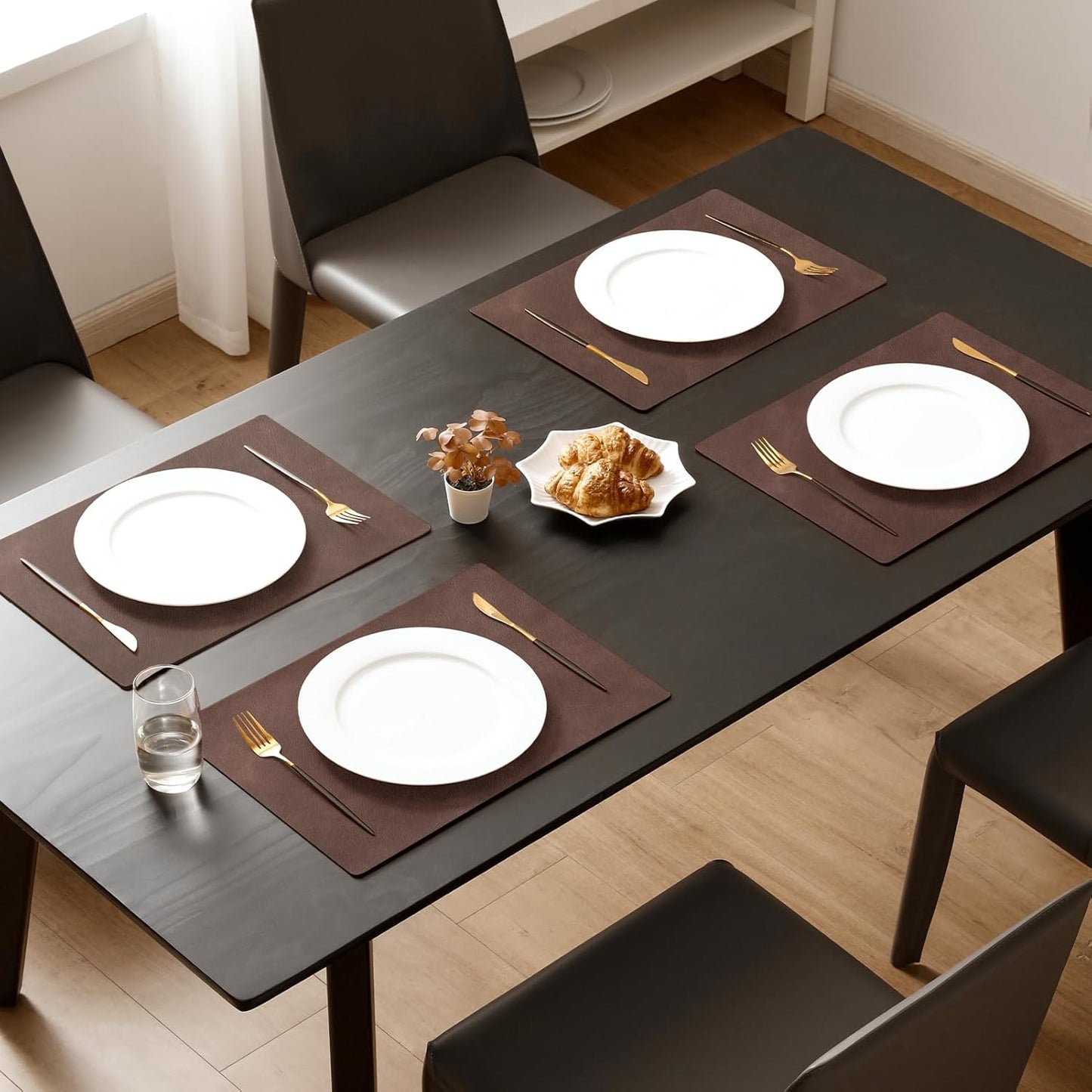 MOSAYT Vinyl Placemats Set of 4-12 X 17 Inch - Faux Leather 100% Waterproof Oil-Proof Wipeable PU Place Mats, Heat Resistant Reversible Table Mats for Kitchen, Dining, Outdoor (Coffee)