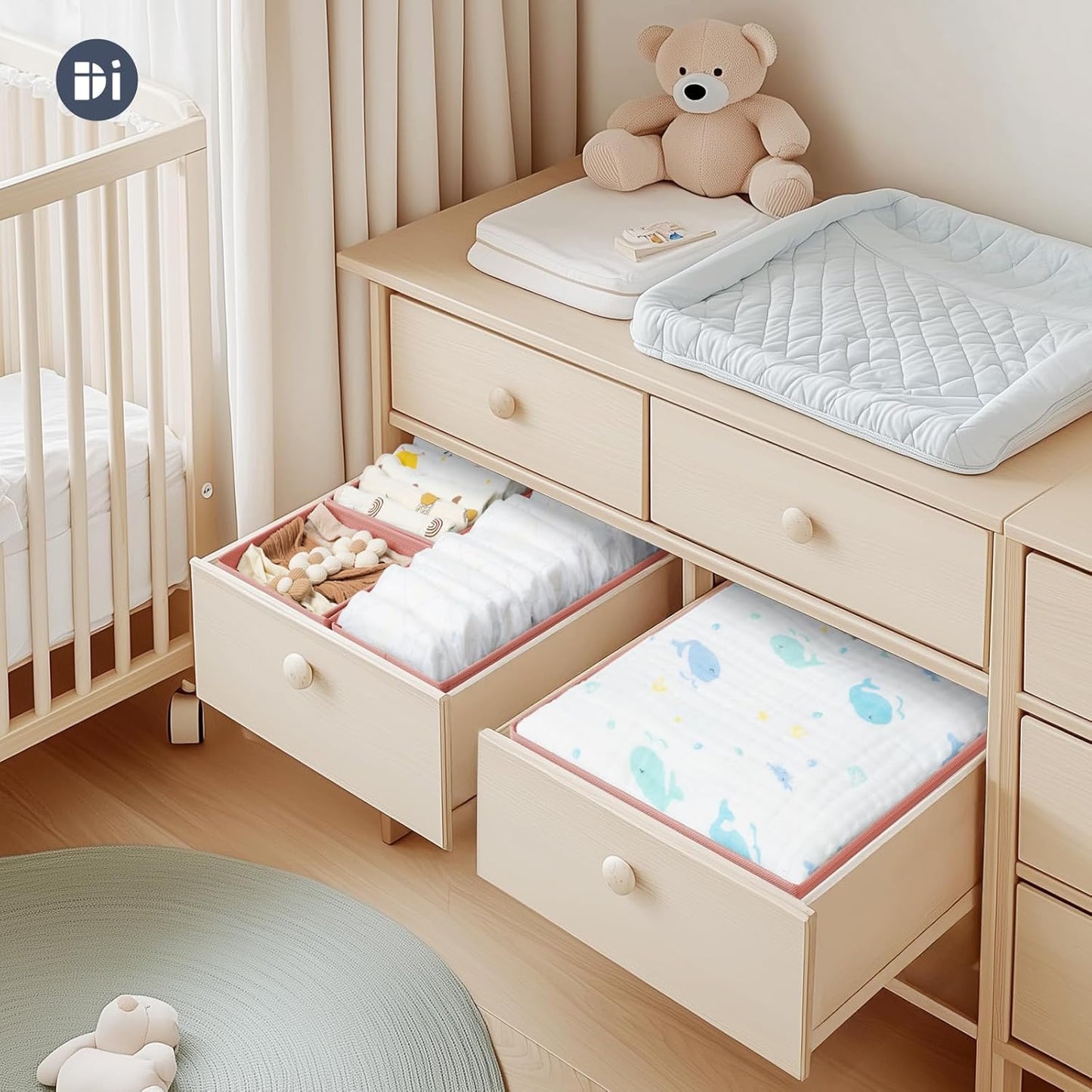 DIMJ Drawer Organizer Clothes 15 Pack - Foldable Dresser Organizer for Nursery, Bedroom, Closet - Pink Dividers for Baby Clothes, Underwear, Clothing, Sock, Belt, Tie