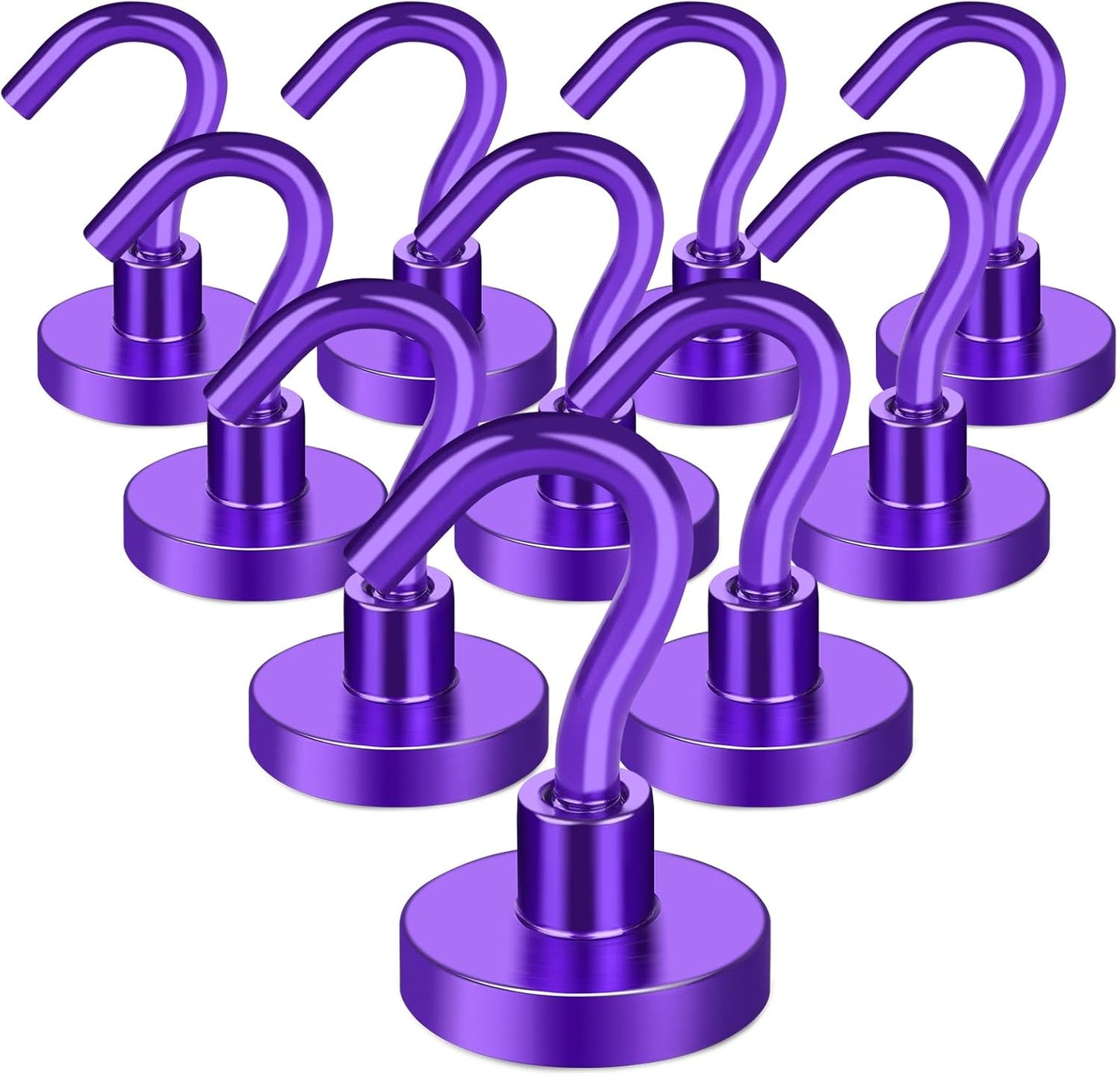 MIKEDE Magnetic Hooks Heavy Duty, 28Lbs Neodymium Magnets with Hooks for Refrigerator, 10Pcs Strong Cruise Hooks for Hanging, Magnetic Hanger for Grill, Toolbox, Storage - Purple