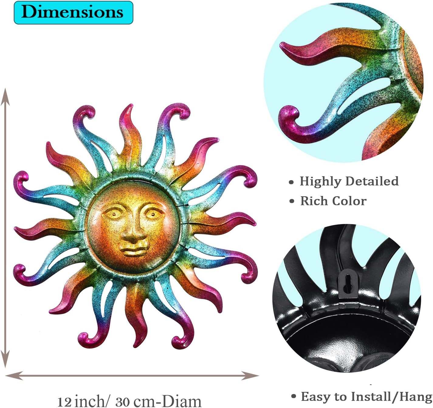 MACLARONX Metal Sun Wall Decor, Sun Face for Outdoor Garden Fence Yard Art Porch Door Patio Living Room Home Decorations Farmhouse Indoor Gift for Housewarming, G1