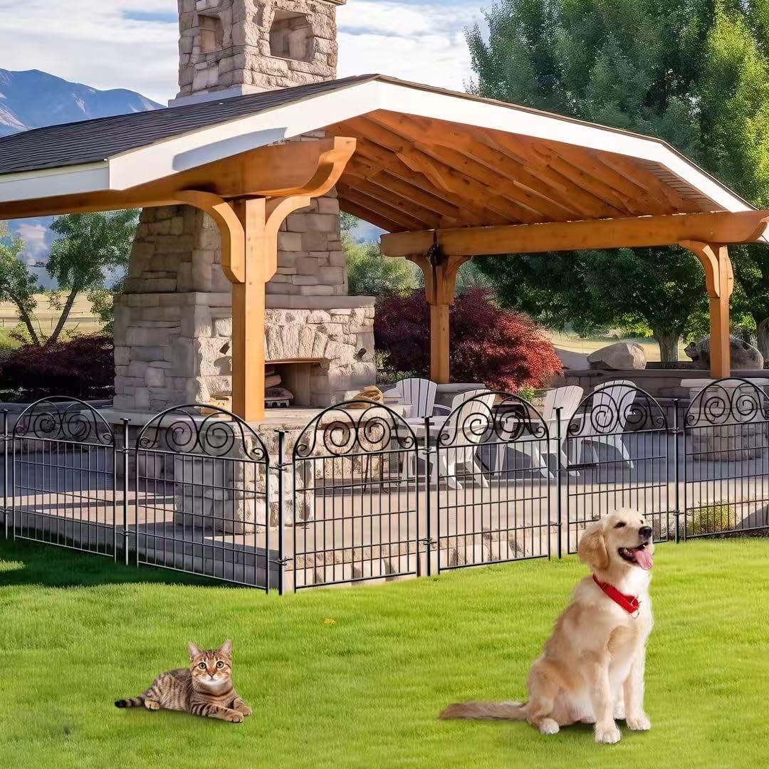 Tall Garden Fence with Gate, 32 Inch(H) 24 Panels Total Length 52.5 Ft Dog Fence Outdoor, Decorative Fence for Garden,Metal Temporary Fencing│Patented