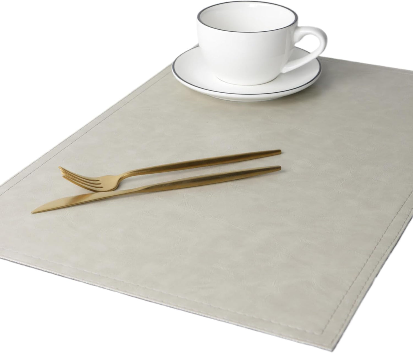 Waterproof PU Placemats, Faux Leather Dining Table Mat, Set of 4, Easy to Wipe Off Scrub Vinyl Mat, Heat & Stain Resistant for Office Conference Table, Home Decor G Parchment White
