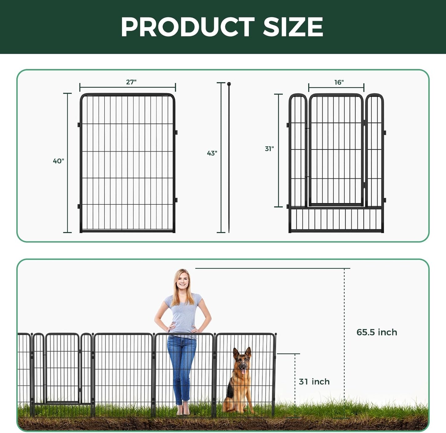 FXW Garden Fence Outdoor for The Yard – 40in(H) x 72.0ft(L) Heavy Duty Metal Animal Barrier for Dog and Rabbit, Decorative Dog Fence, 32 Panels, Black
