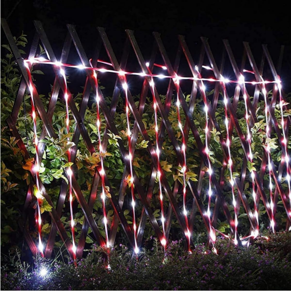 YEGUO Solar Christmas Candy Cane Rope Lights, 2 Packs Each 33ft 100 LED Red & White Solar Rope Light Outdoor Waterproof Decorations String Tube Lights