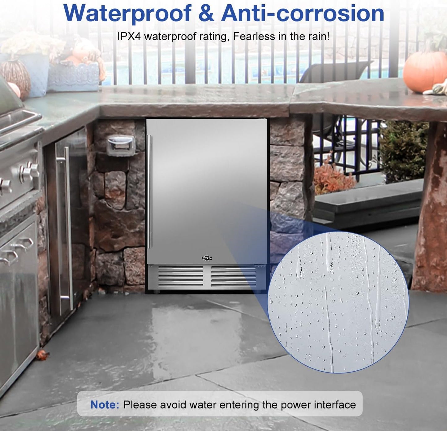 Tylza Outdoor Refrigerator 24 Inch Wide, Stainless Steel Beverage Refrigerator 176 Can for Undercounter Built-in or Freestanding, for Home and Patio, Water Proof, Fast Cooling, Low Noise, 37-65 °F