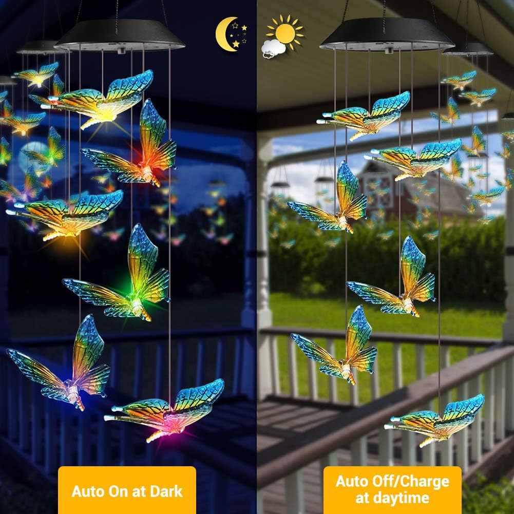Toodour Solar Wind Chime, Color Changing Wind Chimes Butterfly, LED Decorative Mobile, Gifts for Mom Grandma, Waterproof Outdoor Decorative Lights for Garden, Patio, Yard, Window, Outdoor Decor