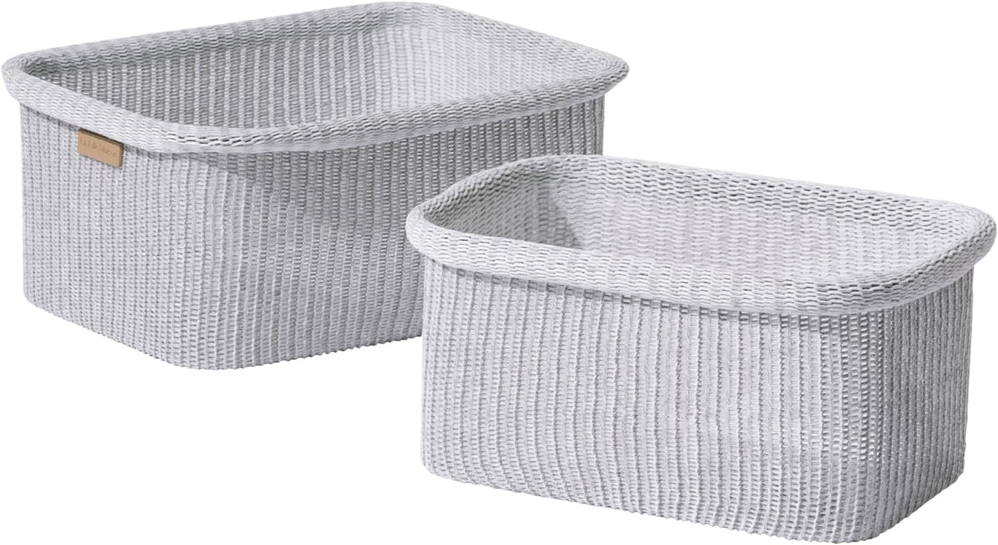 La Jolie Maison Blended Fabric Storage Baskets Set of 2, Rectangle Knitted Baskets for Organizing, Boho Decorative Baskets, Durable Finish, Grey