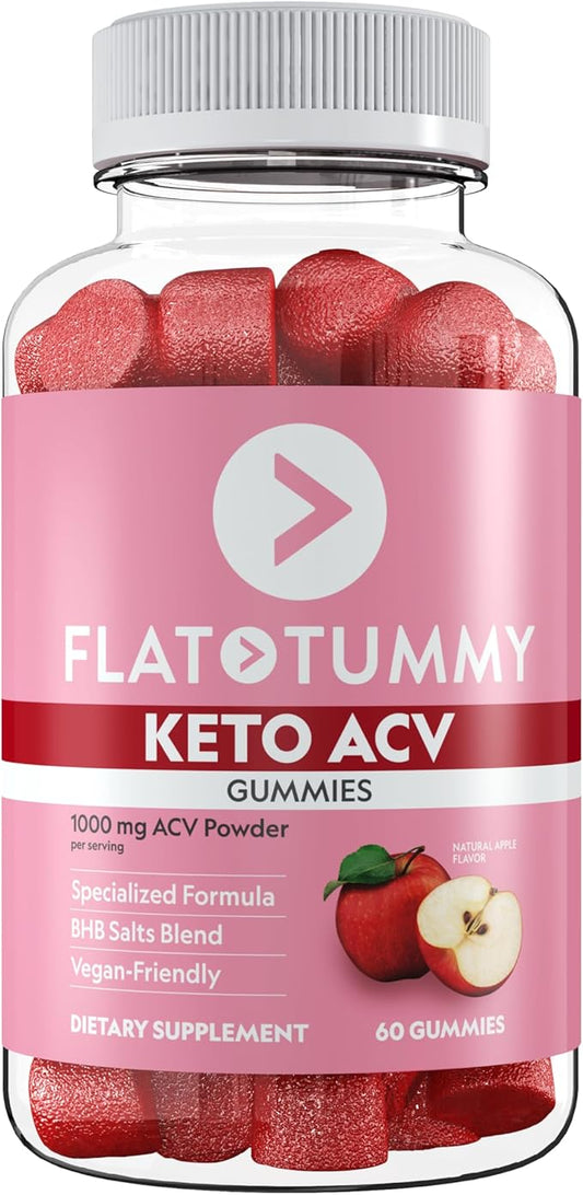 Flat Tummy Keto ACV Gummies, 60 Count – Specialized Keto Formula, Vegan-Friendly, Non-GMO - Apple Cider Vinegar Gummies with BHB Salts, Beet and Pomegranate Superfood Powders