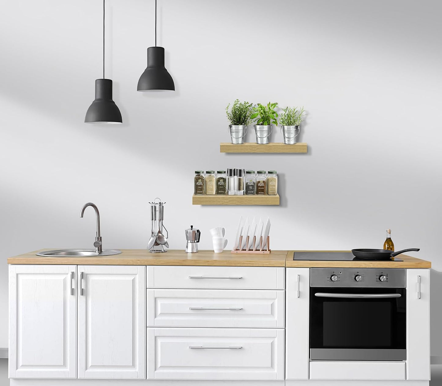 Sorbus Floating Shelves for Wall, Bathroom Shelves Wall Mounted for Kitchen, Bedroom, Bathroom Storage Over Toilet, Hanging Book Shelf for Ｗall Home Decor Living Room (Maple Wood, 2 Pack)